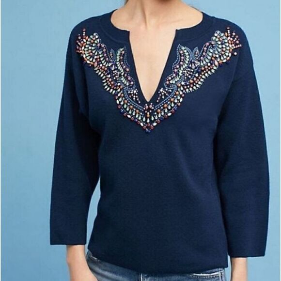 Moth Anthropologie Navy Gemstone Sweater | S - Picture 1 of 8